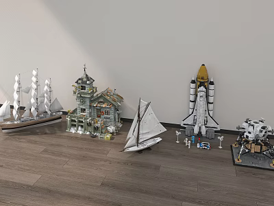 Detailed Building Block Models with Sailboat House Space Shuttle and Robot Designs 3d model