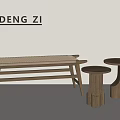 Minimalist Wooden Bench And Round Stools For Modern Home Interior Design