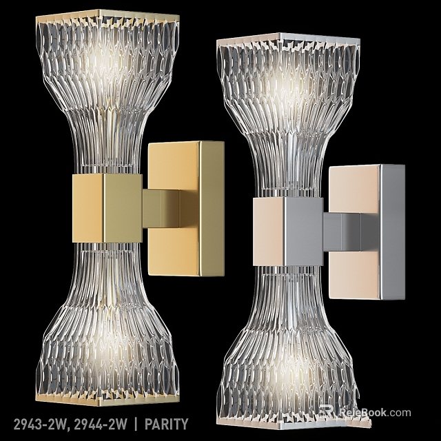 Modern Glass Wall Sconces With Textured Shade And Brass Silver Metal Base 3d model 
