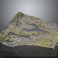 Detailed Terrain Model Showcasing Mountain Ranges Blue Lake And Green Vegetation
