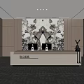 Front desk lobby sales lobby reception area reception desk background wall sculpture chandelier 3d model