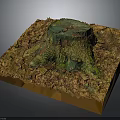 Wooden Tree Stump Decorative Artwork With Stone Base And Autumn Leaves