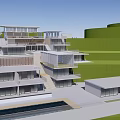 Modern Bed and Breakfast Building with Multi Story Design Large Windows and Lush Greenery Terrace