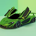 Green Sports Car With Open Scissor Doors Sleek Aerodynamic Body Rear Spoiler Luxury Sporty Exterior