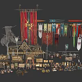 Collection of Assorted Decorative Flags Badges Ornamental Banners with Intricate Designs and Colorful Patterns