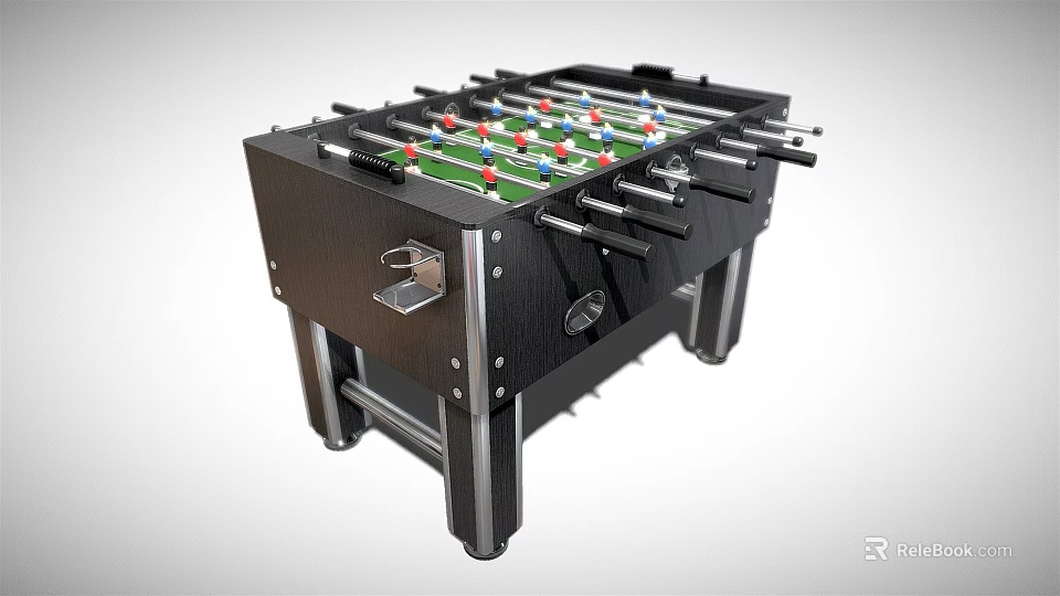 Black Foosball Table With Metal Legs And Green Playing Surface For Indoor Entertainment 3d model 