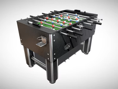 Black Foosball Table With Metal Legs And Green Playing Surface For Indoor Entertainment 3d model