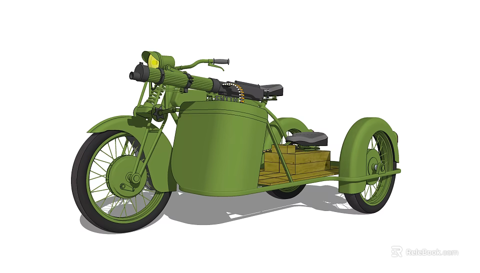 Vintage Green Motorcycle With Sidecar Featuring Wooden Elements And Classic Design 3d model 