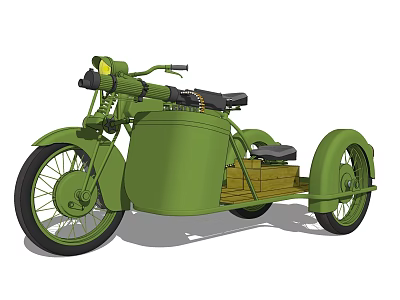 Vintage Green Motorcycle With Sidecar Featuring Wooden Elements And Classic Design 3d model