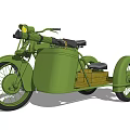 Vintage Green Motorcycle With Sidecar Featuring Wooden Elements And Classic Design