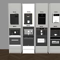 Modern White Household Appliances With Black Control Panels Arranged In Kitchen