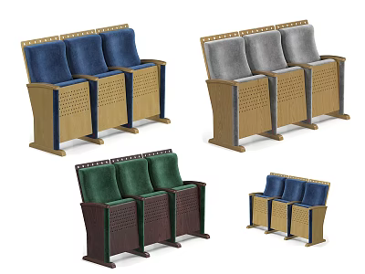 Public Chairs With Multicolor Upholstered Seats And Wooden Frame Design 3d model