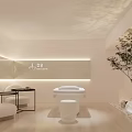 Modern SPA Sauna Interior Design With Massage Bed Sofa Green Plant And Warm Lighting