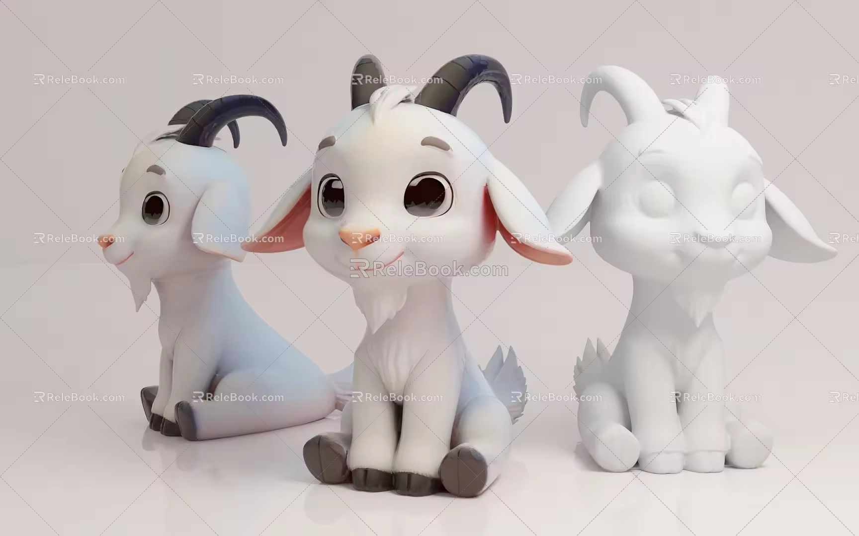 Goat and Sheep Animal Cartoon Image Q Edition US Chen IP Cartoon Game Hand-held Ornaments Pin-in Decorative Scene Atmosphere 3d model