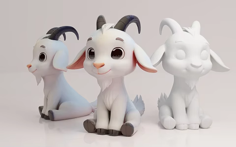 Goat and Sheep Animal Cartoon Image Q Edition US Chen IP Cartoon Game Hand-held Ornaments Pin-in Decorative Scene Atmosphere 3d model