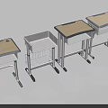 Multiple Student Classroom Desks With Wheels Wooden Tabletops And Metal Frames 3d model