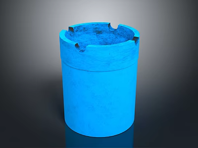 Shiny Blue Cylindrical Container With Smooth Surface And Top Notches Design 3d model