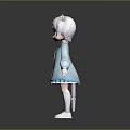 Cute Game And Movie Character With Gray Hair White Bow Blue Coat And White Shoes