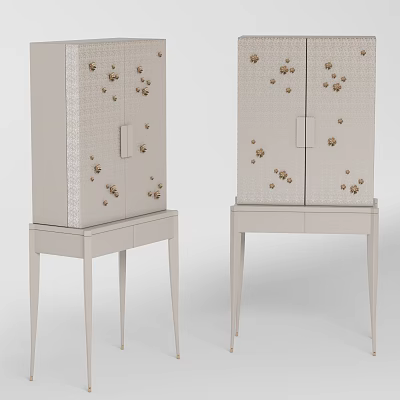 Elegant Light Gray Decorative Cabinet With Golden Accents Drawer Base And Slim Legs 3d model