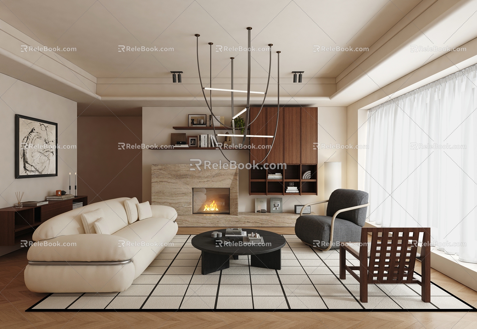 Quiet Ancient Home Living Room Modern Quiet Wind Living Room with Main Light Ancient Style Living Room 3d model