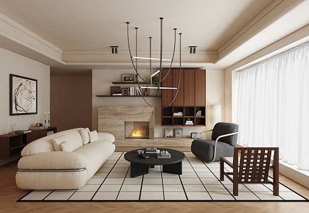 Quiet Ancient Home Living Room Modern Quiet Wind Living Room with Main Light Ancient Style Living Room 3d model