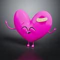 Pink Heart Cartoon Character With Bandage on Head Smiling Face and Arms Legs