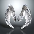 Silver Wing Shaped Wall Decor with Gray Background and Reflection Effect