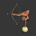 Graceful Woman Doing Handstand On Golden Ball While Holding Bow
