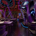 Neon Lit Modern Bar Interior With Stylish Counter And Seating Areas