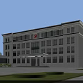 Modern Office Building With Stone Facade Large Windows Grand Entrance And Landscaped Surroundings