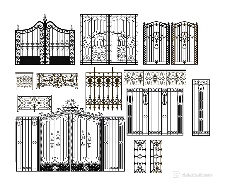 Wrought Iron Gates Design Collection With Decorative Patterns And Different Styles 3d model 