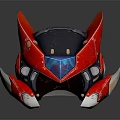Futuristic Mechanical Robot Head Featuring Red Wing Structures Blue Visor And Metallic Design 3d model