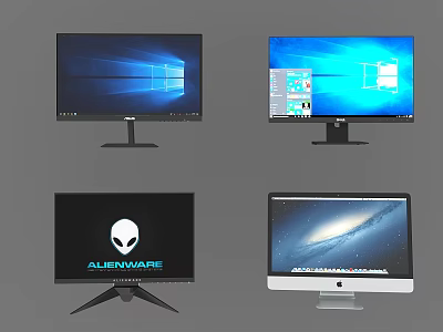 Alienware And Apple iMac Computer Monitors With Windows Interface And Galaxy Background 3d model