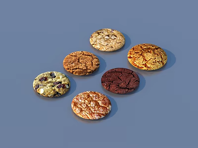 Assorted Homemade Cookies With Different Flavors And Textures On Blue Background 3d model