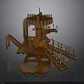 Detailed Copper Architectural Model Design With Intricate Structure Staircases Platforms And Railings