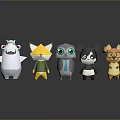 Cute Cartoon Animal Characters With Various Colorful Designs Standing In Row