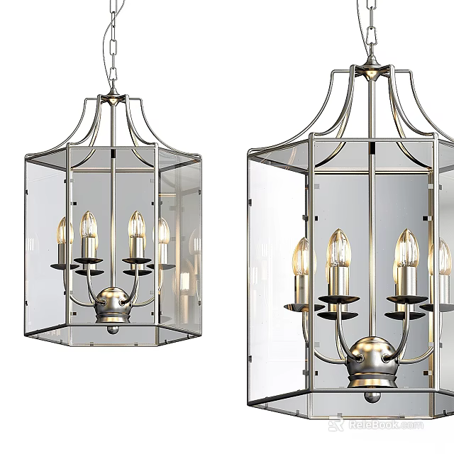 Modern Ceiling Light Interior With Metal Frame Glass Shade And Candle Bulbs 3d model 