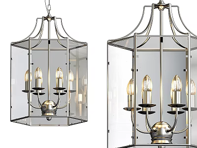 Modern Ceiling Light Interior With Metal Frame Glass Shade And Candle Bulbs 3d model