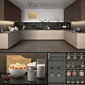 Modern Kitchen Interior With Wooden Cabinets Storage Jars And Countertop