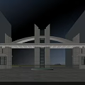 Modern Grand Entrance Gate With Arch Design Flanked by Tall Buildings Decorative Columns