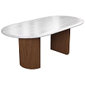Oval Dining Table With Light Colored Smooth Top And Dark Brown Ribbed Legs Design
