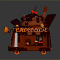 Chocolate Dessert With Dripping Chocolate Sauce Cherry And Decorative Chocolate Bars