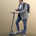 Man In Gray Blazer And Jeans Riding Electric Scooter Using Smartphone