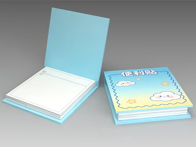 Cute Light Blue Notebook With Blank Pages And Cartoon Clouds Stars Design 3d model