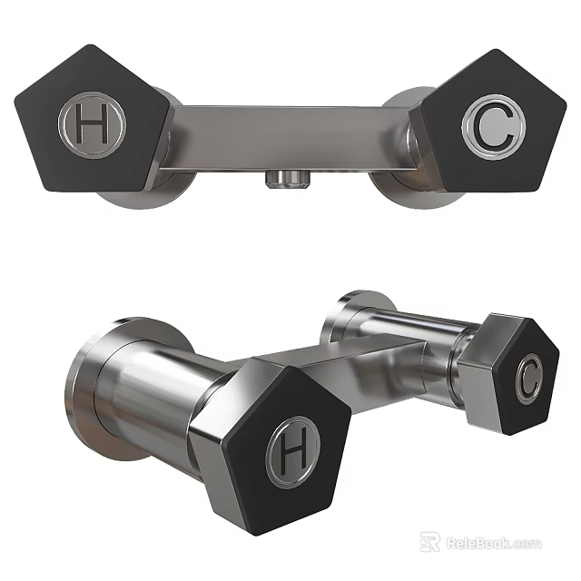Modern Double Handle Metal Faucet With Hot And Cold Indicators Chrome Finish Design 3d model 