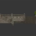 Stone Bridge Components Featuring Carved Railings Stairs Arched Body And Small Plant