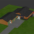 Single Story House Exterior With Gray Roof Yellow Garage White Door Windows And Green Lawn