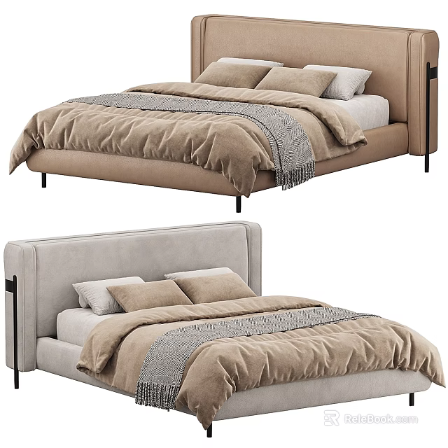 Two Modern Upholstered Beds With Neutral Bedding And Soft Headboard Design 3d model