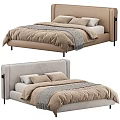 Two Modern Upholstered Beds With Neutral Bedding And Soft Headboard Design 3d model