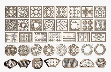 New Chinese-style openwork window pane lattice 3d model